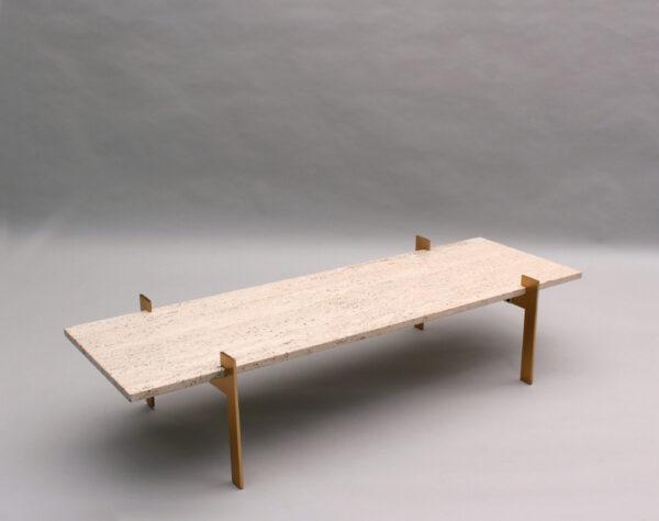 Fine French 1960s Brass and Travertine Coffee Table - Image 6