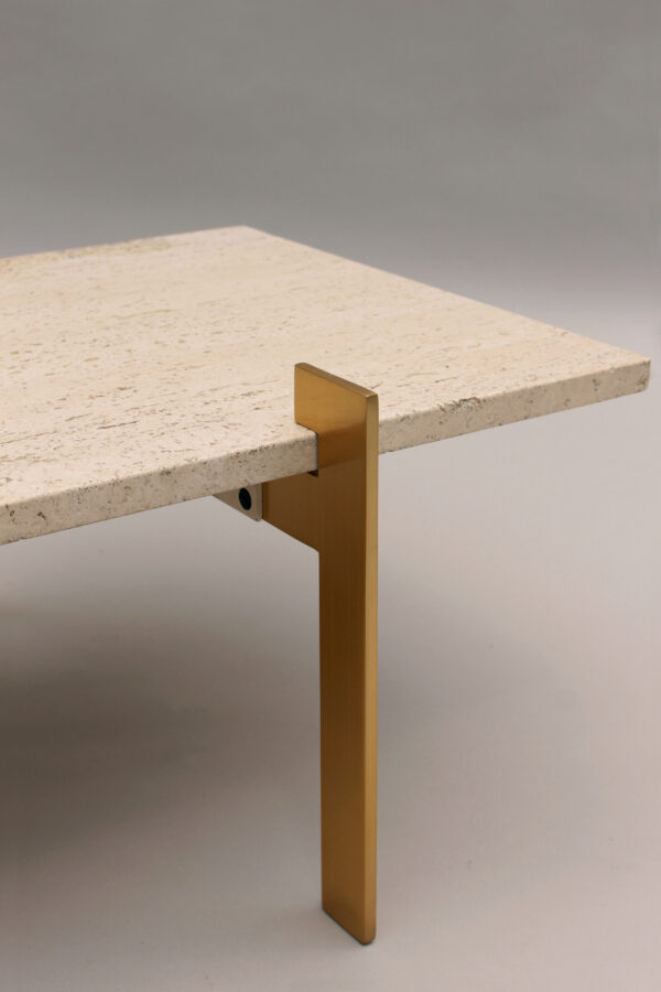 Fine French 1960s Brass and Travertine Coffee Table - Image 15