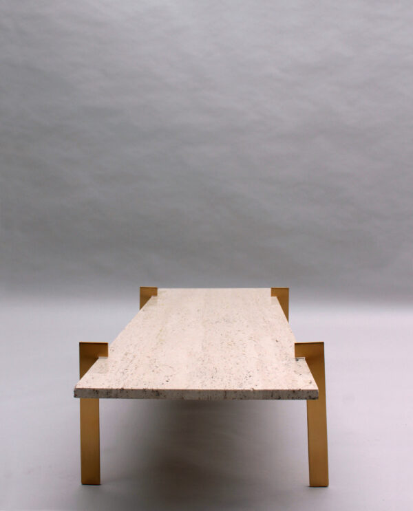 Fine French 1960s Brass and Travertine Coffee Table - Image 4