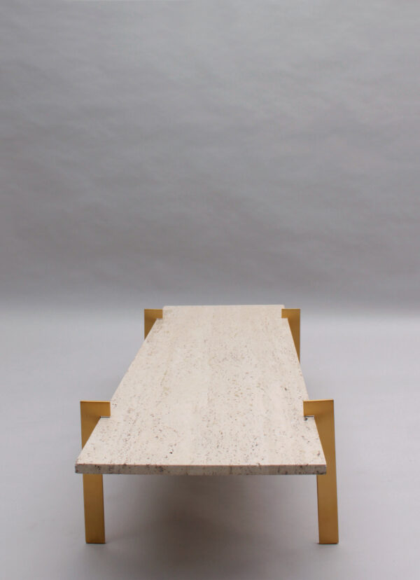 Fine French 1960s Brass and Travertine Coffee Table - Image 7