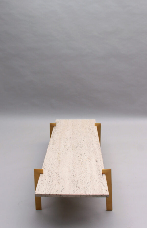 Fine French 1960s Brass and Travertine Coffee Table - Image 10