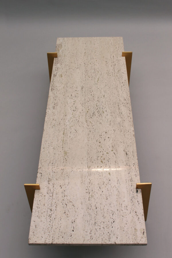 Fine French 1960s Brass and Travertine Coffee Table - Image 11