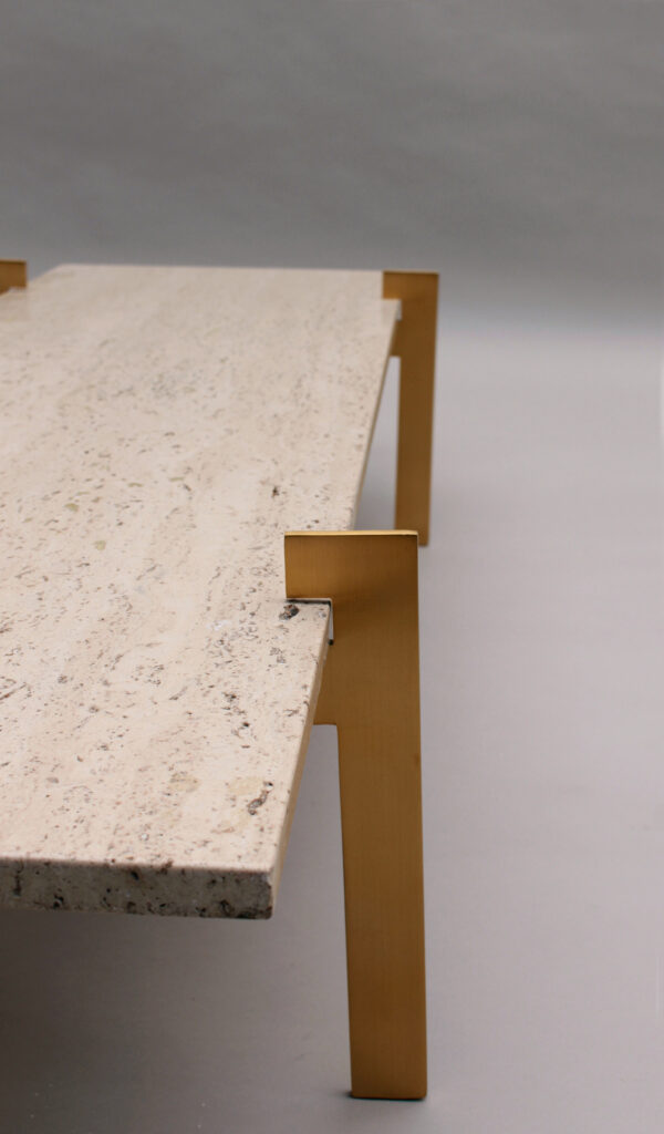 Fine French 1960s Brass and Travertine Coffee Table - Image 17