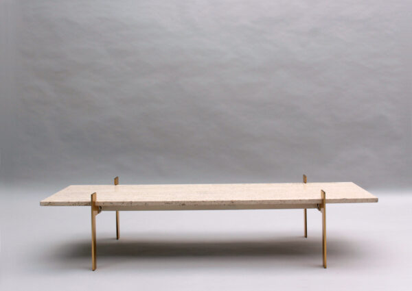 Fine French 1960s Brass and Travertine Coffee Table - Image 2