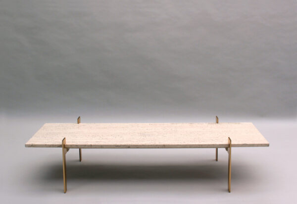 Fine French 1960s Brass and Travertine Coffee Table - Image 8