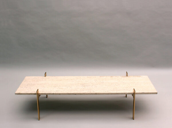 Fine French 1960s Brass and Travertine Coffee Table - Image 5