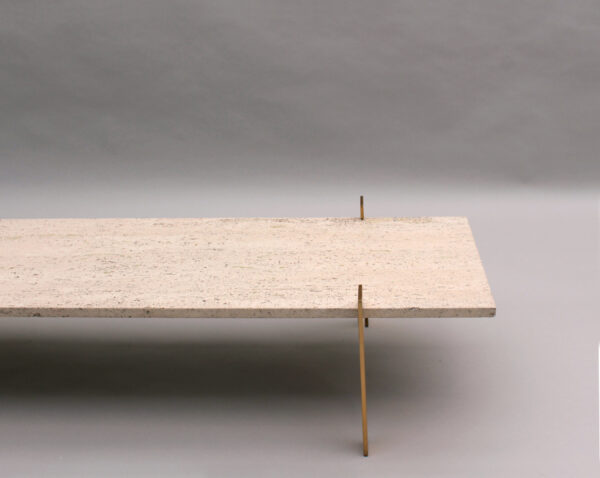 Fine French 1960s Brass and Travertine Coffee Table - Image 13