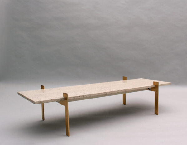 Fine French 1960s Brass and Travertine Coffee Table - Image 3