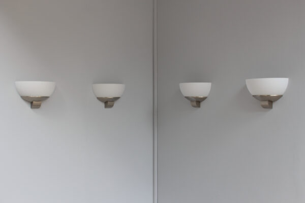 3 pairs of Fine French Art Deco Brushed Nickel and Glass Sconces by Jean Perzel - Image 3