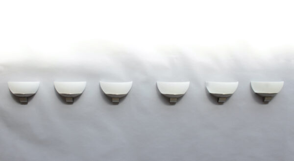 3 pairs of Fine French Art Deco Brushed Nickel and Glass Sconces by Jean Perzel - Image 2