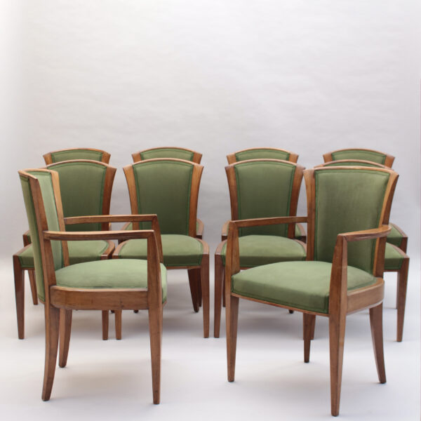 Set of 10 Fine French Art Deco Walnut Chairs by Dominique (8 Side and 2 Arm) - Image 9