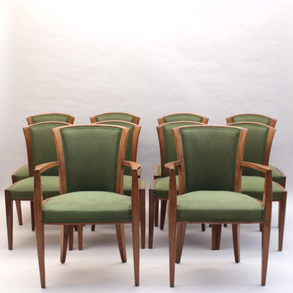 Set of 10 Fine French Art Deco Walnut Chairs by Dominique (8 Side and 2 Arm) - Image 2