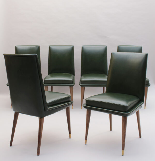 Set of 6 Fine French 1950s Leather-upholstered Dining Chairs - Image 2