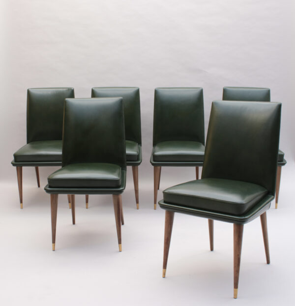 Set of 6 Fine French 1950s Leather-upholstered Dining Chairs - Image 3