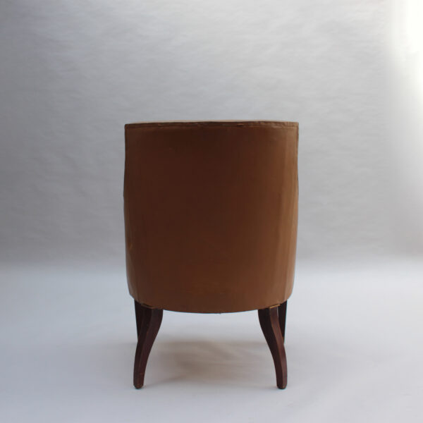 Fine French 1950s Mahogany and Leather Armchair by Jacques Quinet - Image 5