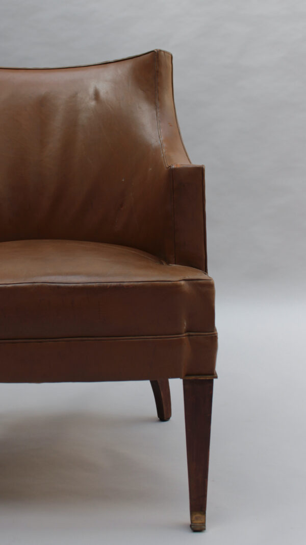 Fine French 1950s Mahogany and Leather Armchair by Jacques Quinet - Image 8