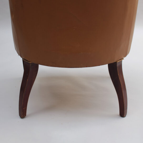 Fine French 1950s Mahogany and Leather Armchair by Jacques Quinet - Image 9