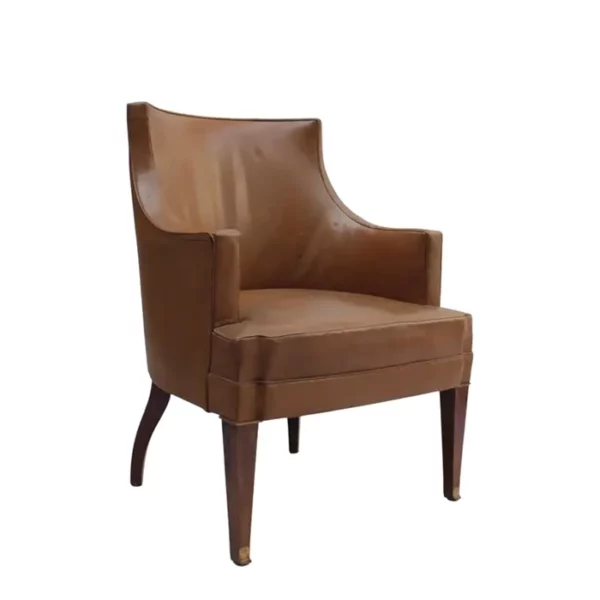 Fine French 1950s Mahogany and Leather Armchair by Jacques Quinet