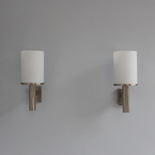 Pair of Fine French Art Deco Glass and Nickel Sconces by Atelier Jean Perzel - Image 2