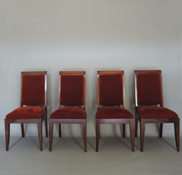 Set of 4 French Art Deco Mahogany Dining Chairs by Gaston Poisson - Image 3