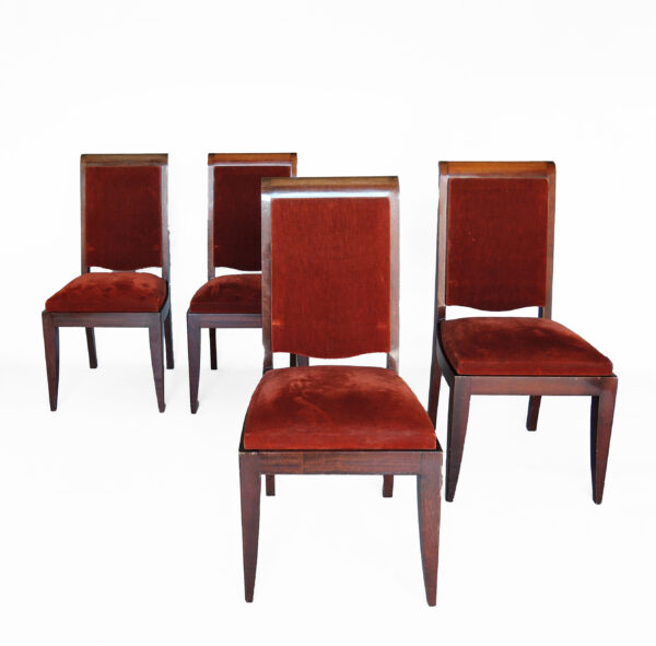 Set of 4 French Art Deco Mahogany Dining Chairs by Gaston Poisson