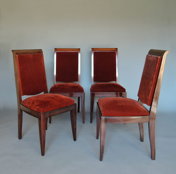 Set of 4 French Art Deco Mahogany Dining Chairs by Gaston Poisson - Image 2