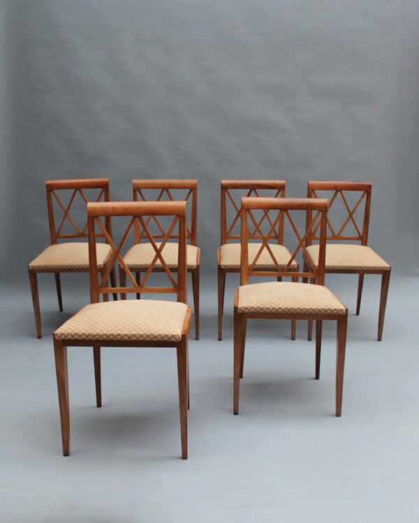 Set of 6 Fine French 1950s Walnut Dining Chairs - Image 3