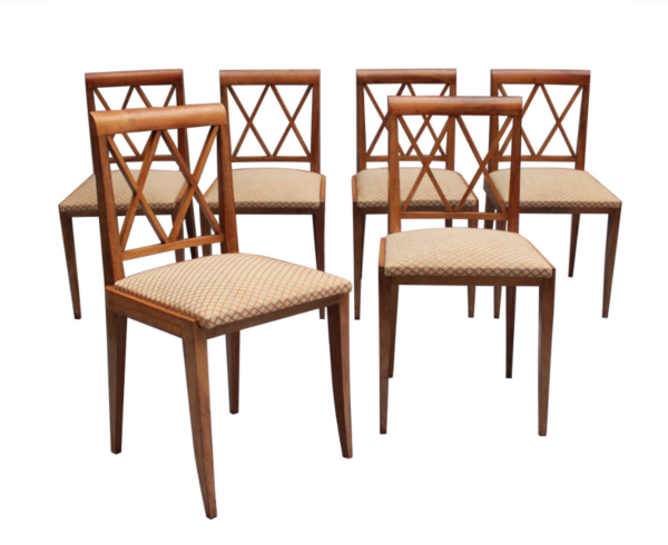 Set of 6 Fine French 1950s Walnut Dining Chairs