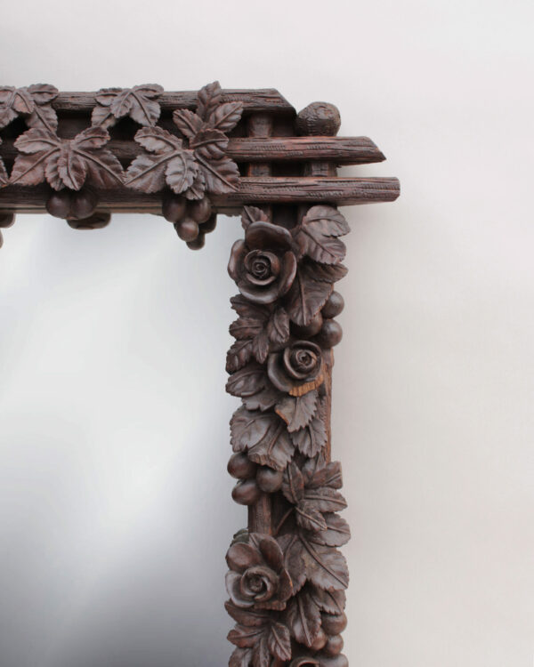 A Large 1880s Hand Carved Black Forest Mirror - Image 4