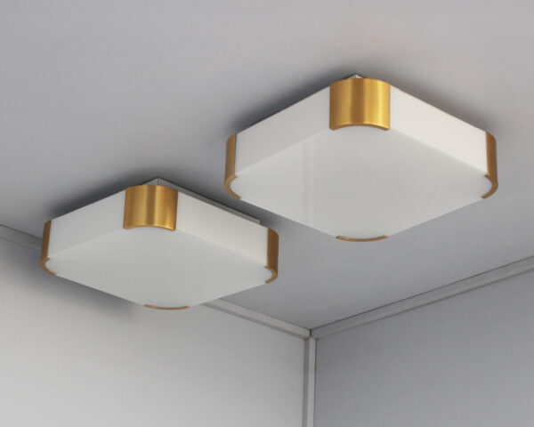 Pair of French Art Deco Glass and Brass Ceiling or Wall Lights by Jean Perzel - Image 15