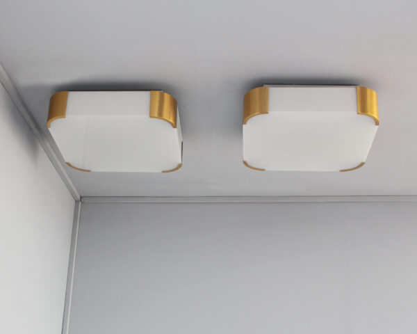 Pair of French Art Deco Glass and Brass Ceiling or Wall Lights by Jean Perzel - Image 2