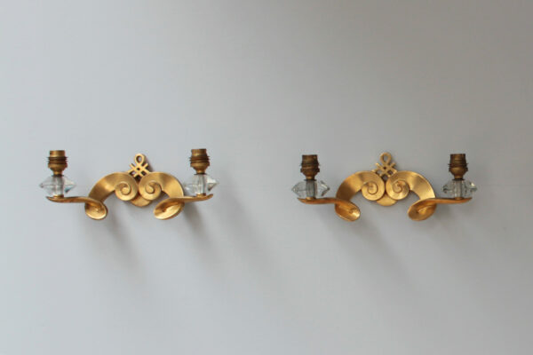 Set of 4 Fine French 1950s Gilded Bronze Wall Lights by Jules Leleu - Image 5