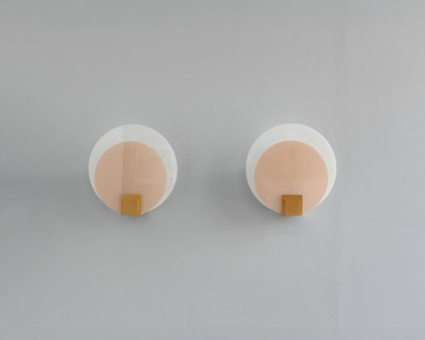 A Pair of Fine French Art Deco White and Pink Glass Wall Lights by Jean Perzel - Image 2