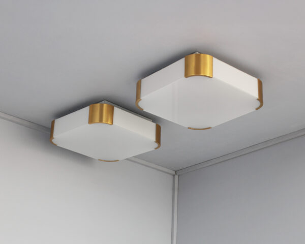 Pair of French Art Deco Glass and Brass Ceiling or Wall Lights by Jean Perzel - Image 3