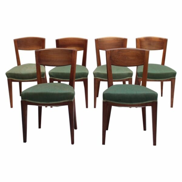 Set of 6 Fine French 1940s Dining Chairs by Printz