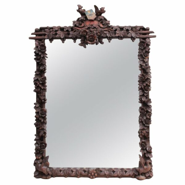 A Large 1880s Hand Carved Black Forest Mirror