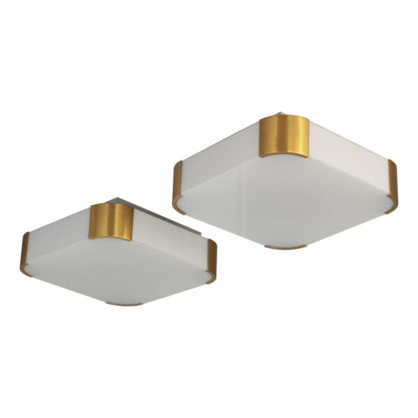 Pair of French Art Deco Glass and Brass Ceiling or Wall Lights by Jean Perzel