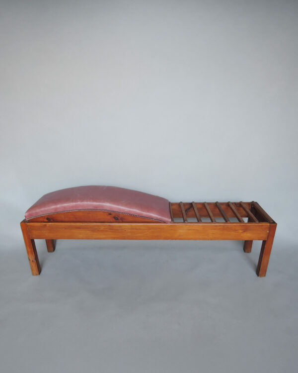 Unusual French Pine and Leather 1940s Benchin - Image 3