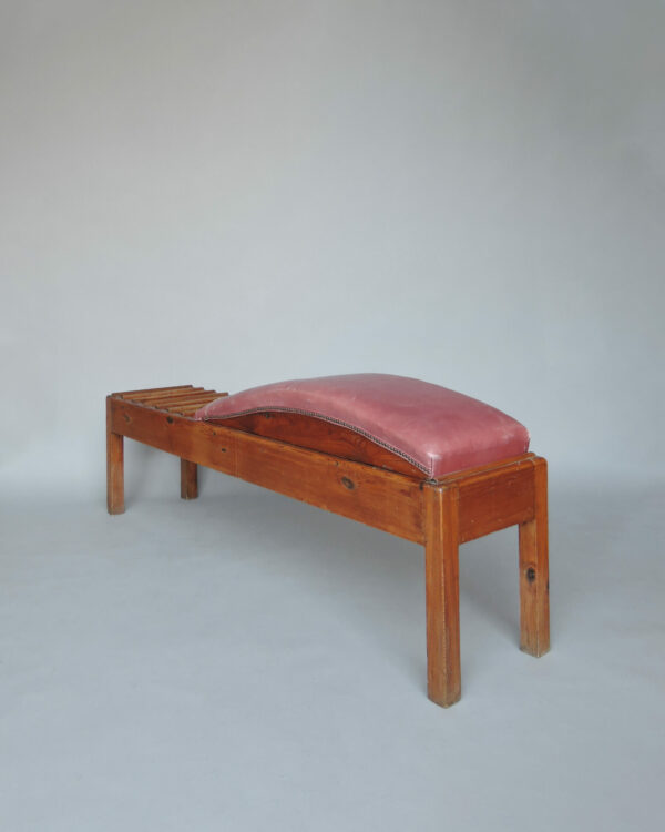 Unusual French Pine and Leather 1940s Benchin - Image 7