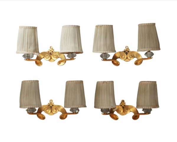 Set of 4 Fine French 1950s Gilded Bronze Wall Lights by Jules Leleu