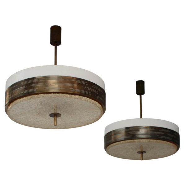 2 fine French 1960s Dallux, Metal and Perspex Pendants