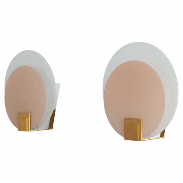 A Pair of Fine French Art Deco White and Pink Glass Wall Lights by Jean Perzel