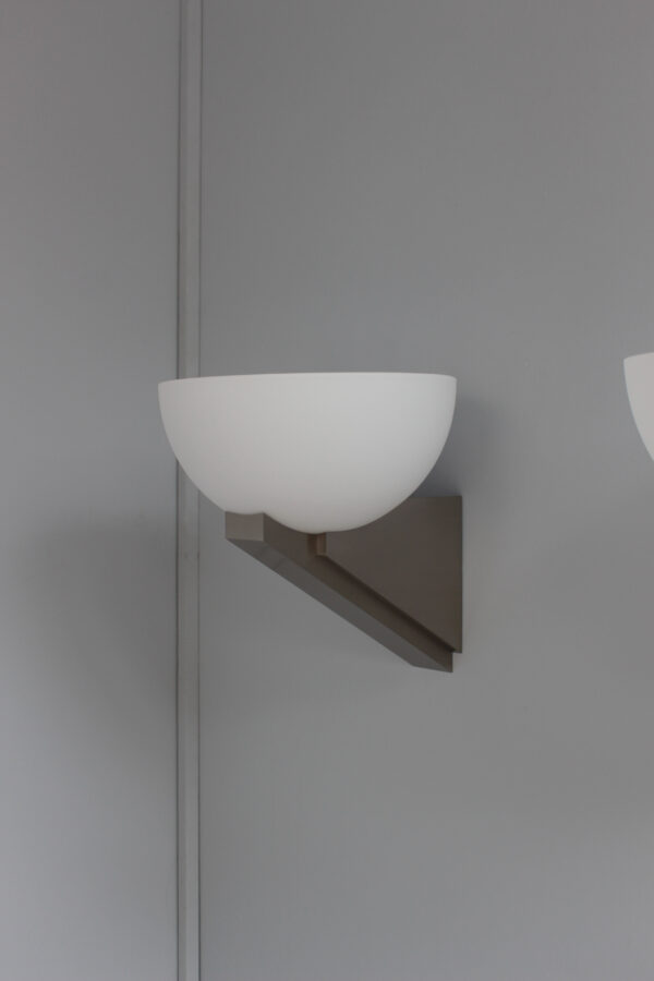 A pair of Fine French Art Deco Brushed Nickel and Glass Sconces by Jean Perzel - Image 8
