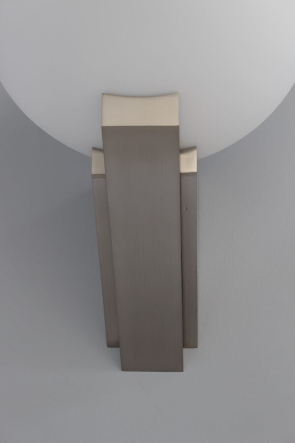 A pair of Fine French Art Deco Brushed Nickel and Glass Sconces by Jean Perzel - Image 12