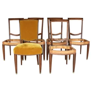 6 Fine French 1940s Mahogany Dining Chairs by Jules Leleu