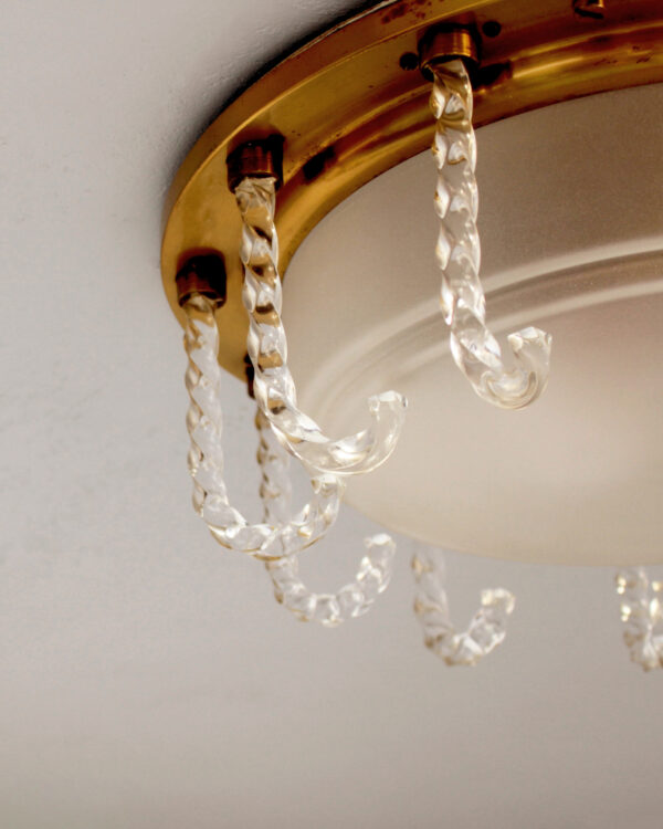 Rare Fine French 1950s Glass and Brass Flush Mount by Leleu - Image 7