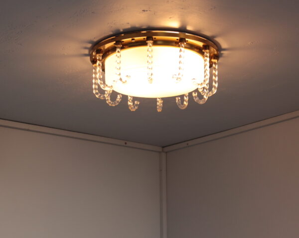 Rare Fine French 1950s Glass and Brass Flush Mount by Leleu - Image 3