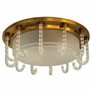 Rare Fine French 1950s Glass and Brass Flush Mount by Leleu