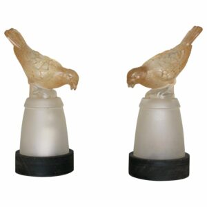Pair of Fine French Art Deco Bird Night Lights in Molded Glass by Verlys