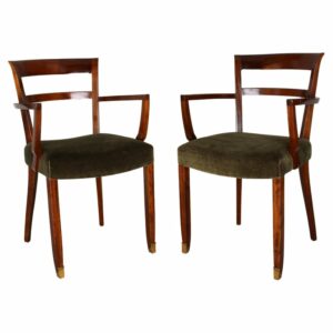 Pair of Fine French Art Deco Mahogany Armchairs by Jules Leleu